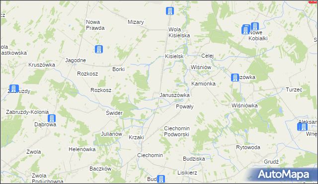 mapa Januszówka gmina Stoczek Łukowski, Januszówka gmina Stoczek Łukowski na mapie Targeo