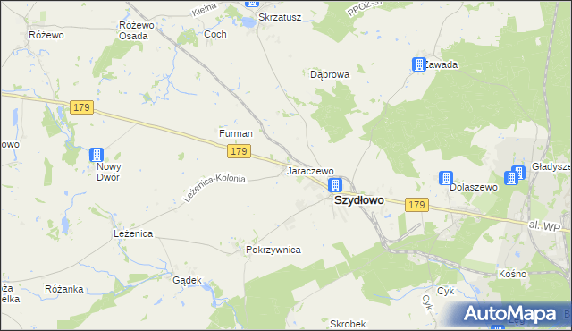 mapa Jaraczewo gmina Szydłowo, Jaraczewo gmina Szydłowo na mapie Targeo