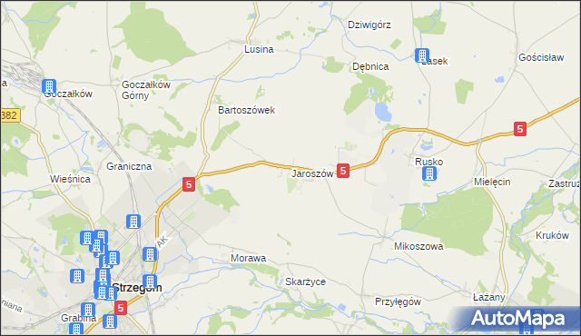 mapa Jaroszów gmina Strzegom, Jaroszów gmina Strzegom na mapie Targeo