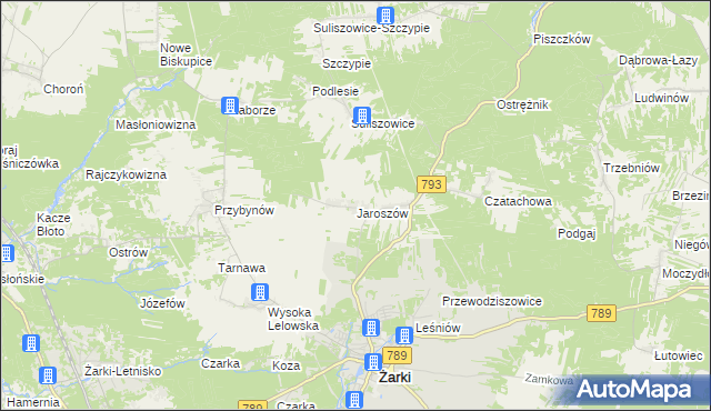 mapa Jaroszów gmina Żarki, Jaroszów gmina Żarki na mapie Targeo