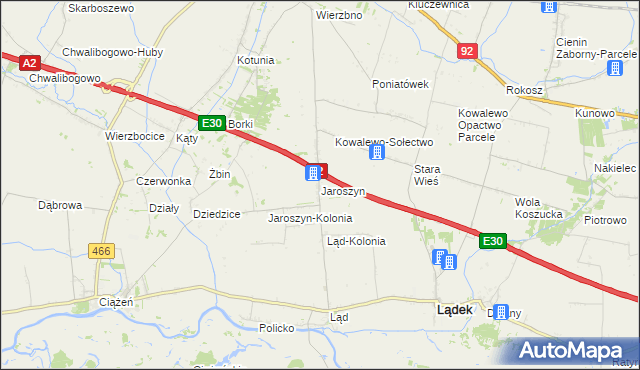 mapa Jaroszyn gmina Lądek, Jaroszyn gmina Lądek na mapie Targeo