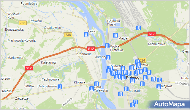 mapa Jaroszyn gmina Puławy, Jaroszyn gmina Puławy na mapie Targeo