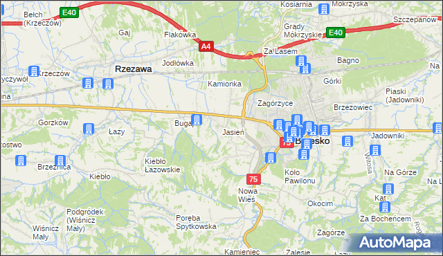 mapa Jasień gmina Brzesko, Jasień gmina Brzesko na mapie Targeo