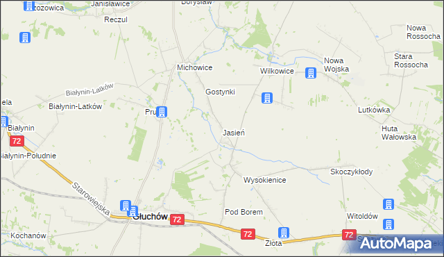 mapa Jasień gmina Głuchów, Jasień gmina Głuchów na mapie Targeo