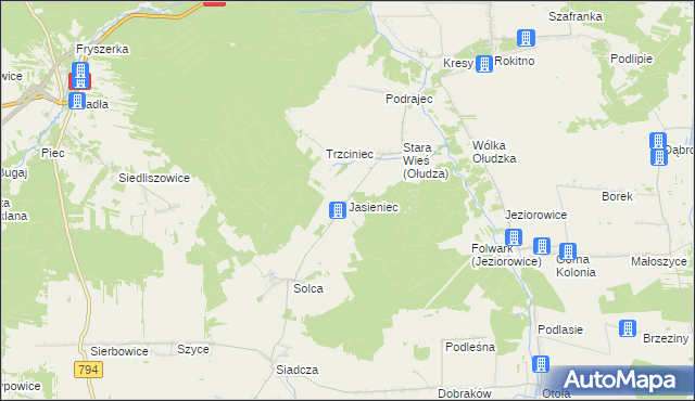 mapa Jasieniec gmina Pilica, Jasieniec gmina Pilica na mapie Targeo