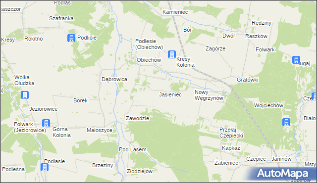 mapa Jasieniec gmina Słupia, Jasieniec gmina Słupia na mapie Targeo