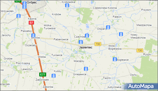 mapa Jasieniec powiat grójecki, Jasieniec powiat grójecki na mapie Targeo