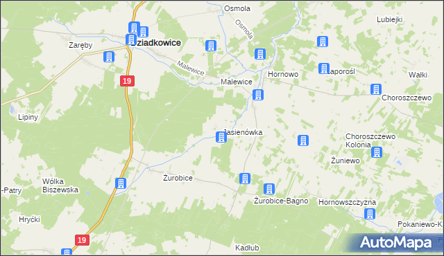 mapa Jasienówka, Jasienówka na mapie Targeo