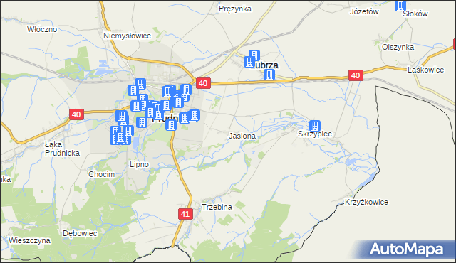 mapa Jasiona gmina Lubrza, Jasiona gmina Lubrza na mapie Targeo