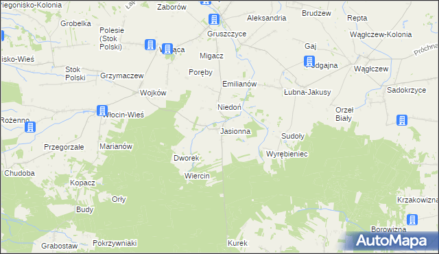 mapa Jasionna gmina Błaszki, Jasionna gmina Błaszki na mapie Targeo