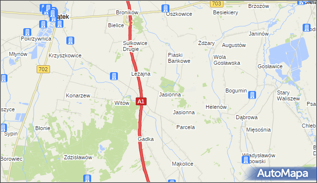 mapa Jasionna gmina Piątek, Jasionna gmina Piątek na mapie Targeo