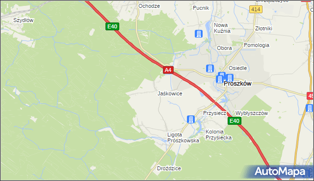 mapa Jaśkowice gmina Prószków, Jaśkowice gmina Prószków na mapie Targeo