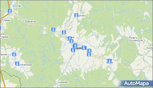 mapa Jaśliska, Jaśliska na mapie Targeo