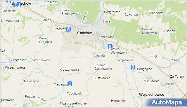 mapa Jastków gmina Ćmielów, Jastków gmina Ćmielów na mapie Targeo