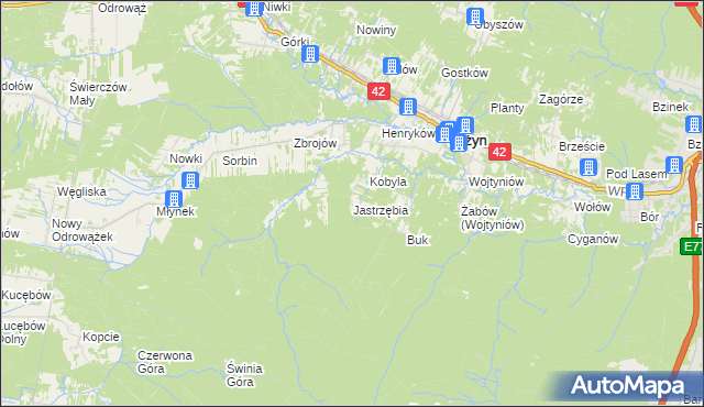 mapa Jastrzębia gmina Bliżyn, Jastrzębia gmina Bliżyn na mapie Targeo