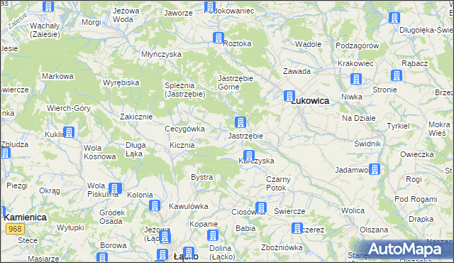 mapa Jastrzębie gmina Łukowica, Jastrzębie gmina Łukowica na mapie Targeo