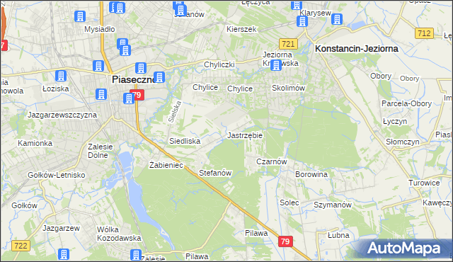 mapa Jastrzębie gmina Piaseczno, Jastrzębie gmina Piaseczno na mapie Targeo