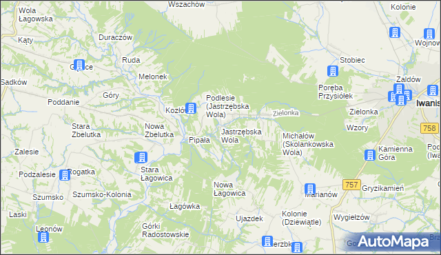 mapa Jastrzębska Wola, Jastrzębska Wola na mapie Targeo