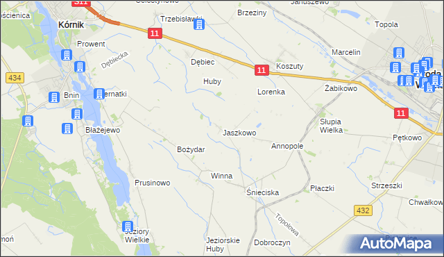 mapa Jaszkowo gmina Zaniemyśl, Jaszkowo gmina Zaniemyśl na mapie Targeo