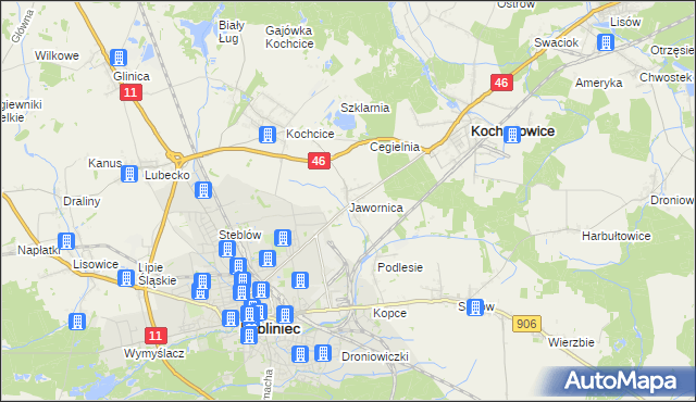 mapa Jawornica gmina Kochanowice, Jawornica gmina Kochanowice na mapie Targeo