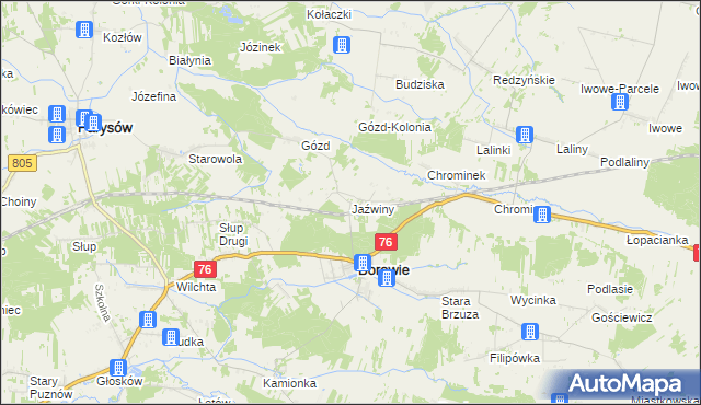 mapa Jaźwiny gmina Borowie, Jaźwiny gmina Borowie na mapie Targeo