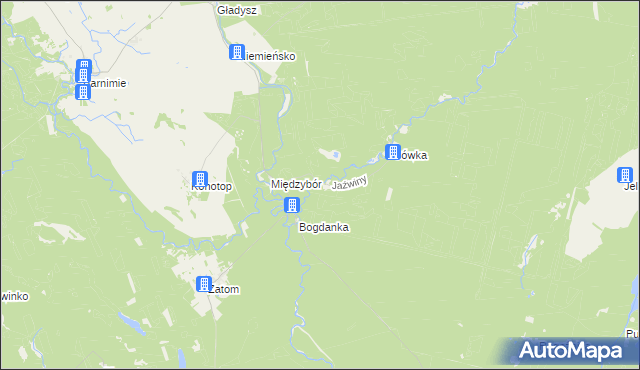 mapa Jaźwiny gmina Drawno, Jaźwiny gmina Drawno na mapie Targeo