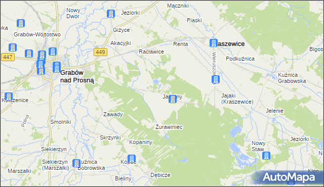 mapa Jaźwiny gmina Kraszewice, Jaźwiny gmina Kraszewice na mapie Targeo