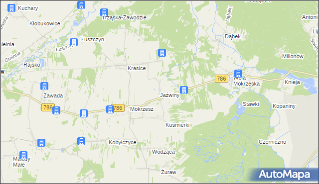 mapa Jaźwiny gmina Mstów, Jaźwiny gmina Mstów na mapie Targeo