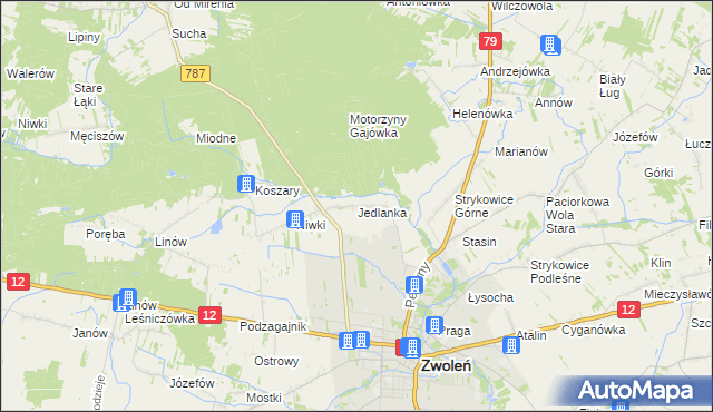 mapa Jedlanka gmina Zwoleń, Jedlanka gmina Zwoleń na mapie Targeo