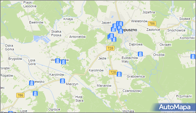 mapa Jedle gmina Łopuszno, Jedle gmina Łopuszno na mapie Targeo