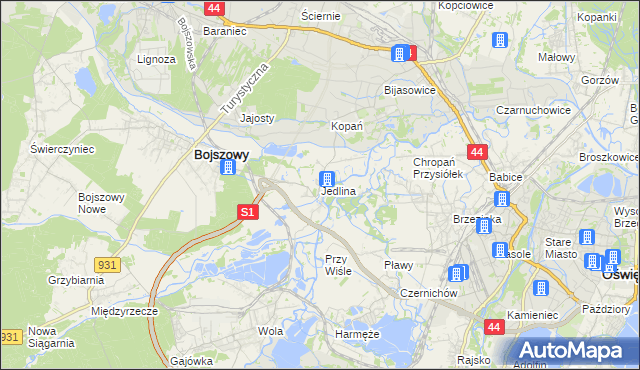 mapa Jedlina gmina Bojszowy, Jedlina gmina Bojszowy na mapie Targeo