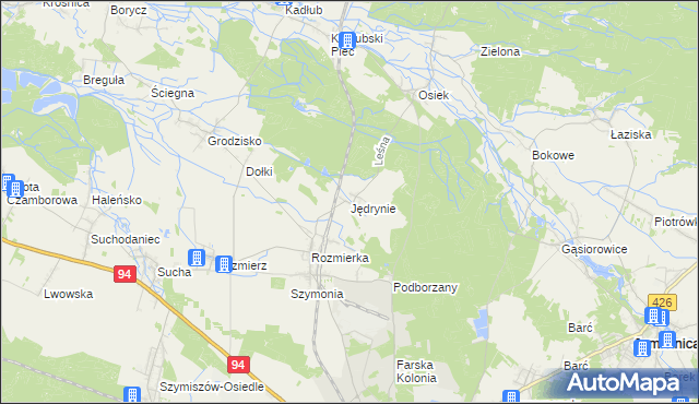 mapa Jędrynie, Jędrynie na mapie Targeo