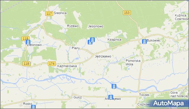 mapa Jędrzejewo gmina Czarnków, Jędrzejewo gmina Czarnków na mapie Targeo