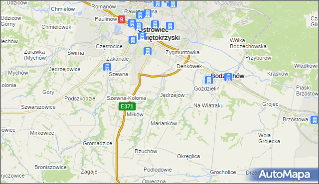 mapa Jędrzejów gmina Bodzechów, Jędrzejów gmina Bodzechów na mapie Targeo