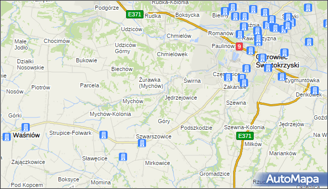 mapa Jędrzejowice gmina Bodzechów, Jędrzejowice gmina Bodzechów na mapie Targeo