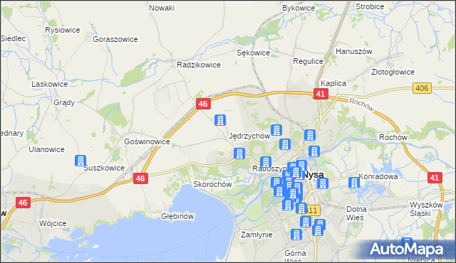 mapa Jędrzychów gmina Nysa, Jędrzychów gmina Nysa na mapie Targeo