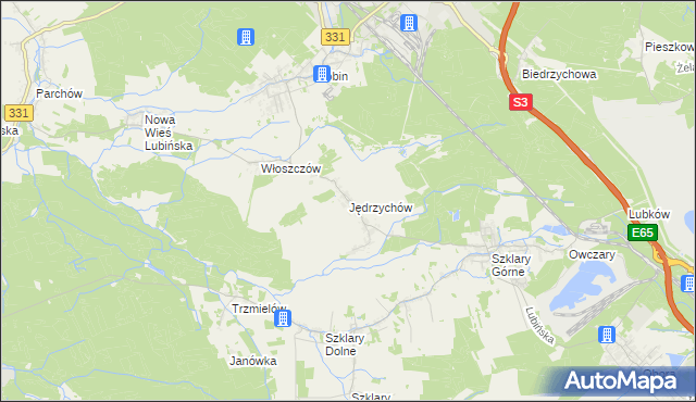 mapa Jędrzychów gmina Polkowice, Jędrzychów gmina Polkowice na mapie Targeo
