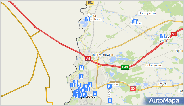 mapa Jędrzychowice gmina Zgorzelec, Jędrzychowice gmina Zgorzelec na mapie Targeo