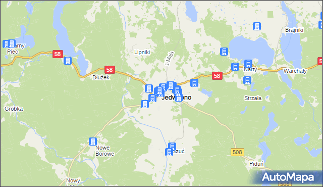 mapa Jedwabno powiat szczycieński, Jedwabno powiat szczycieński na mapie Targeo