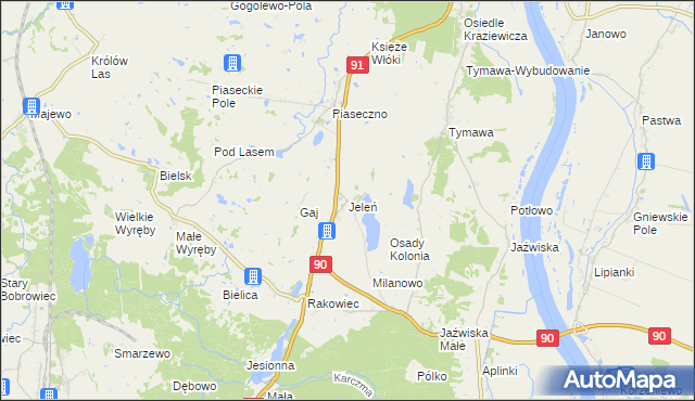 mapa Jeleń gmina Gniew, Jeleń gmina Gniew na mapie Targeo