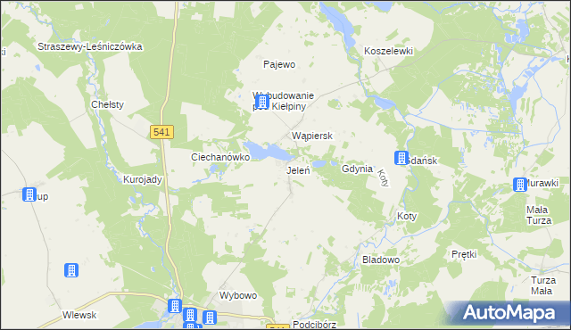 mapa Jeleń gmina Lidzbark, Jeleń gmina Lidzbark na mapie Targeo