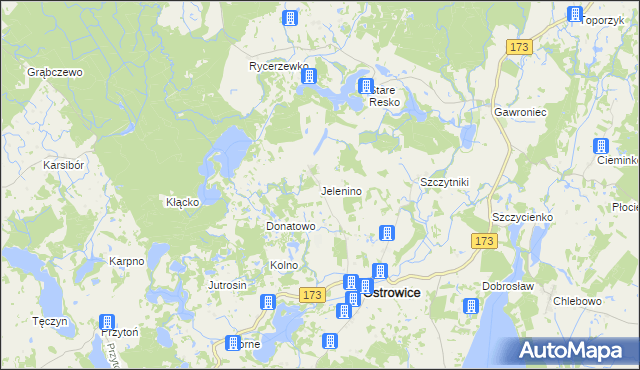 mapa Jelenino gmina Ostrowice, Jelenino gmina Ostrowice na mapie Targeo