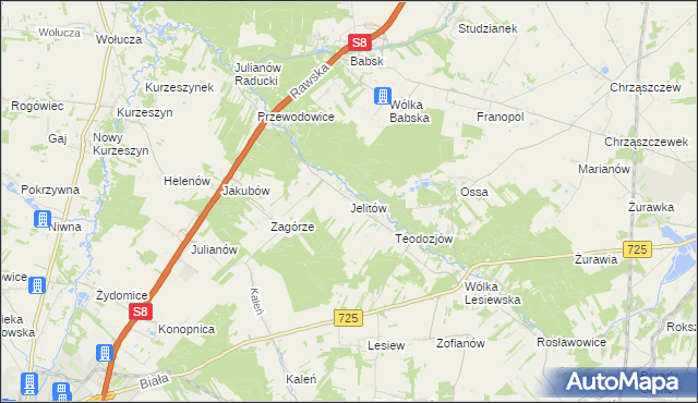 mapa Jelitów gmina Biała Rawska, Jelitów gmina Biała Rawska na mapie Targeo