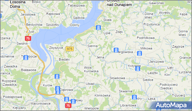 mapa Jelna gmina Gródek nad Dunajcem, Jelna gmina Gródek nad Dunajcem na mapie Targeo