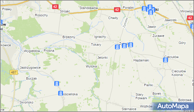 mapa Jelonki gmina Rudniki, Jelonki gmina Rudniki na mapie Targeo