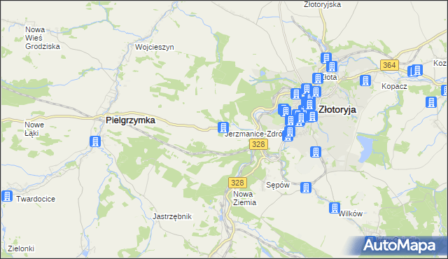 mapa Jerzmanice-Zdrój, Jerzmanice-Zdrój na mapie Targeo