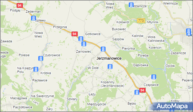 mapa Jerzmanowice gmina Jerzmanowice-Przeginia, Jerzmanowice gmina Jerzmanowice-Przeginia na mapie Targeo