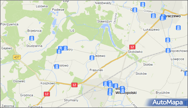 mapa Jeżewo gmina Borek Wielkopolski, Jeżewo gmina Borek Wielkopolski na mapie Targeo