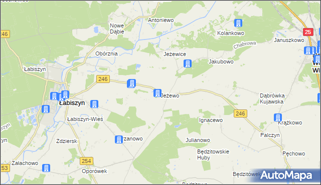 mapa Jeżewo gmina Łabiszyn, Jeżewo gmina Łabiszyn na mapie Targeo