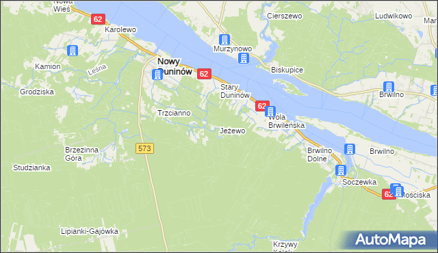 mapa Jeżewo gmina Nowy Duninów, Jeżewo gmina Nowy Duninów na mapie Targeo